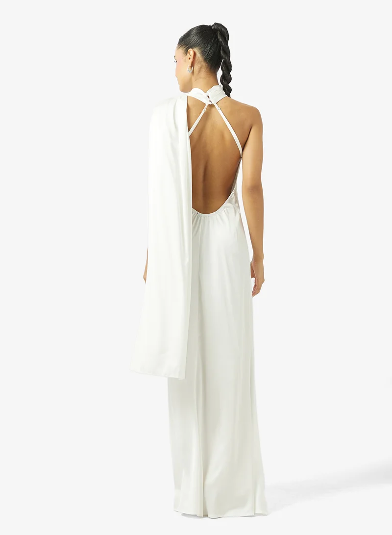 جينجر One Shoulder Satin Dress with Trail